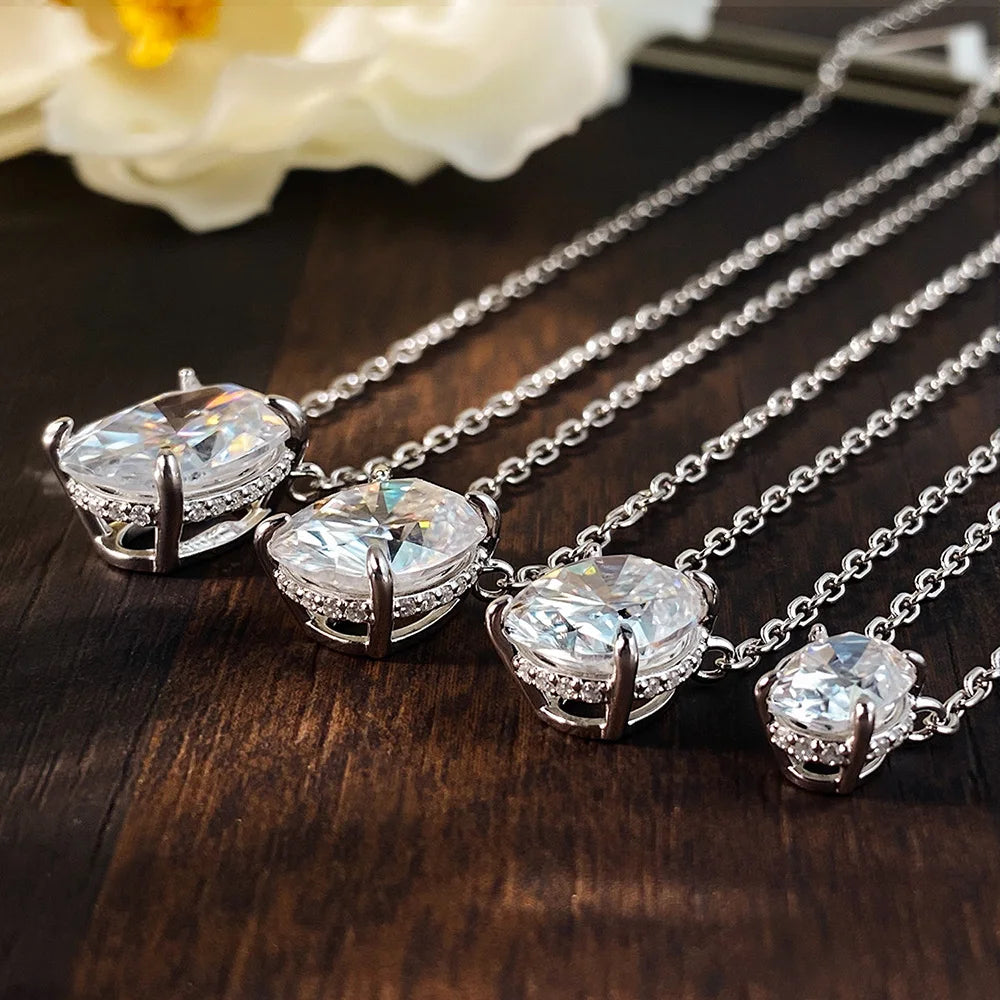 Oval Moissanite Necklace, 1ct to 4.5ct Solitaire