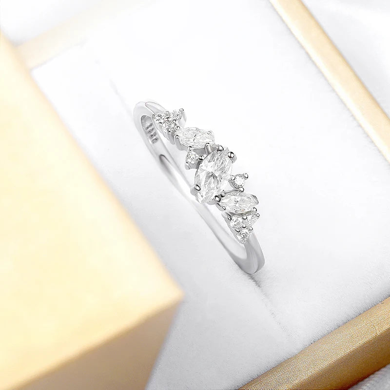 Marquise Moissanite Ring, 0.58cttw Double Halo, 925 Silver