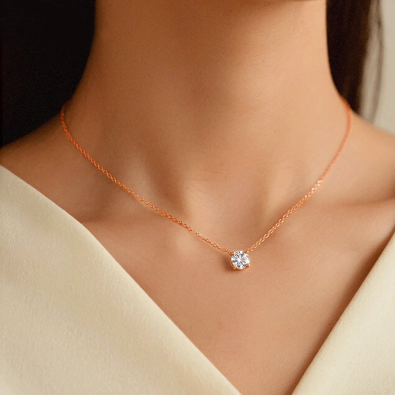 Solitaire Pendant Necklace, 1ct to 6ct in 925 Silver