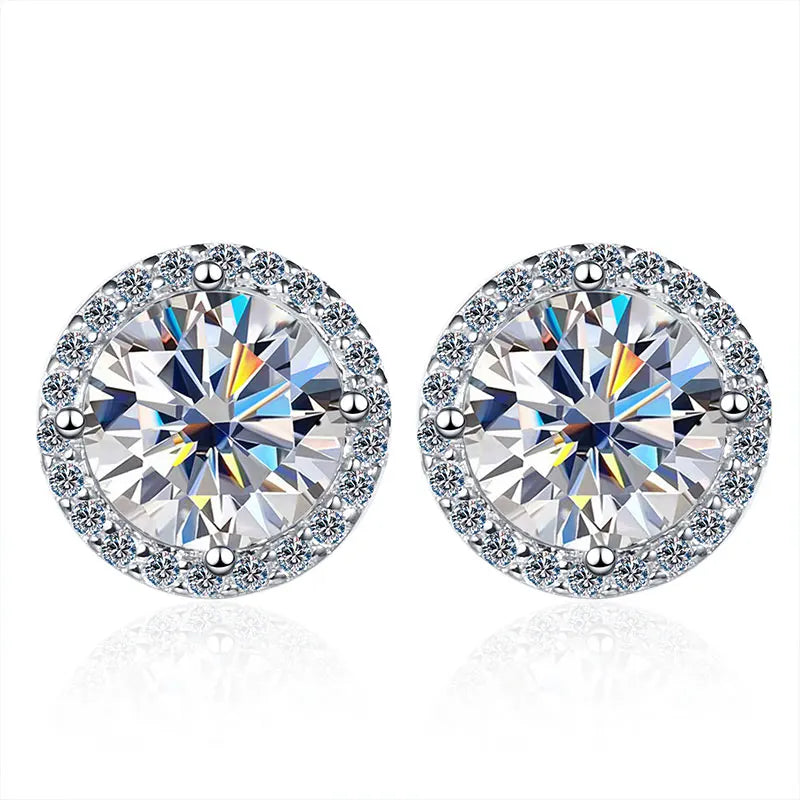 Moissanite or Zircon Stud Earrings, 0.5ct to 2ct