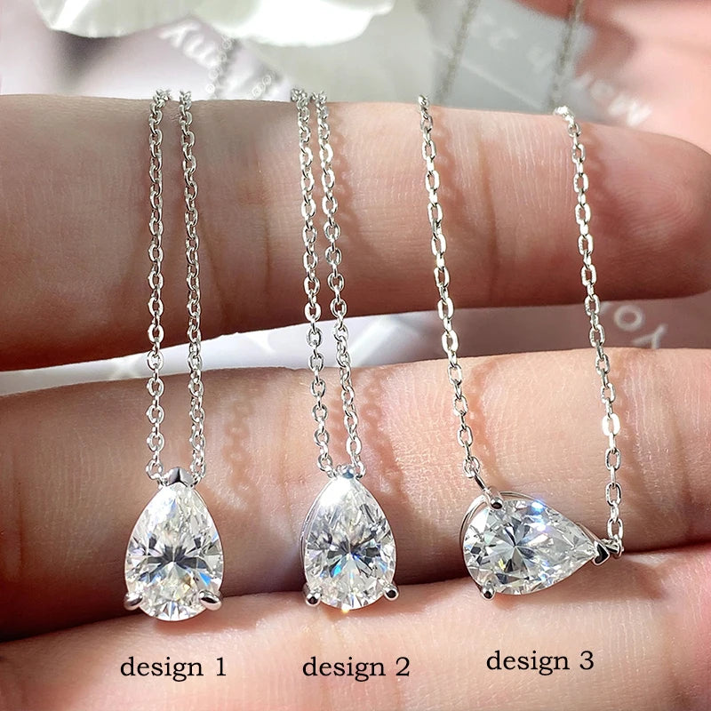 Pear Moissanite Pendant Necklace, 1ct to 4ct, 3 Styles