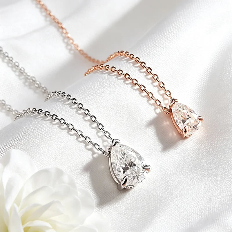 Pear Cut Moissanite Pendant Necklace, 1ct to 5ct, 925