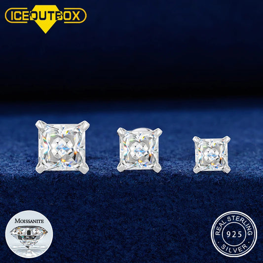 Princess Cut Moissanite Studs, 0.4ct to 1.2ct, 925 Silver