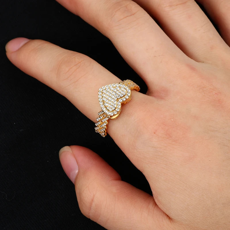 Cuban Heart Ring, Moissanite or Zircon in 925 Silver