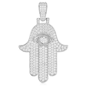 Hamsa Evil Eye Moissanite Pendant Necklace in 925 Silver