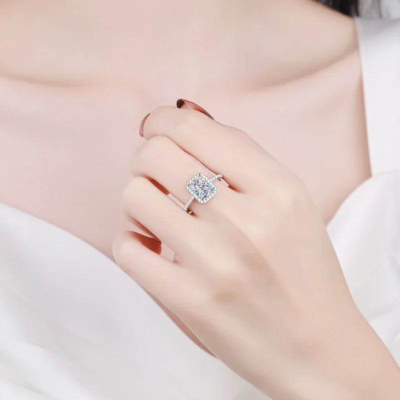Radiant or Emerald Cut Moissanite Ring, 1ct or 2ct