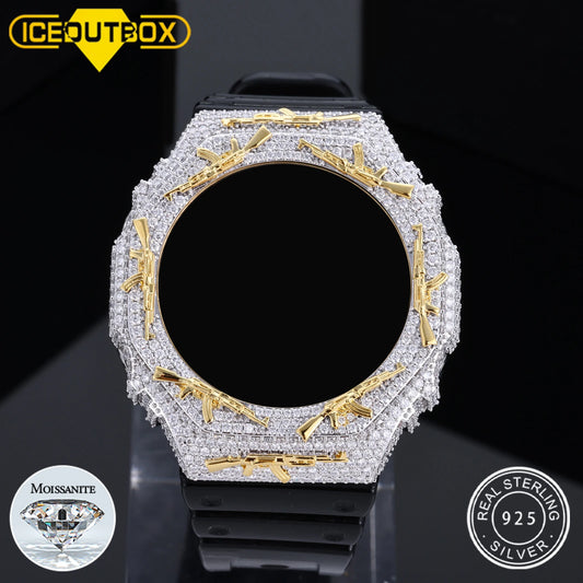 AK Style Iced Out Watch Case, Moissanite 925 Silver