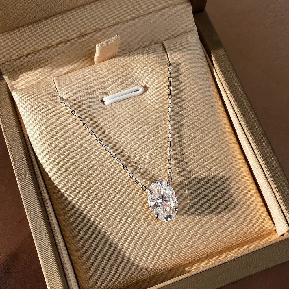 Oval Moissanite Necklace, 1ct to 4.5ct Solitaire