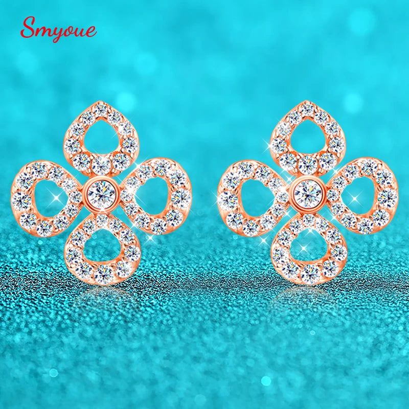 Flower Moissanite Stud Earrings in 925 Silver, 18k Plated