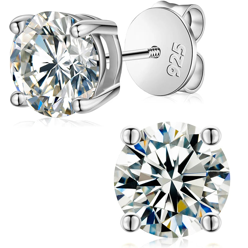 Moissanite Stud Earrings, 3mm to 10mm Screw Back