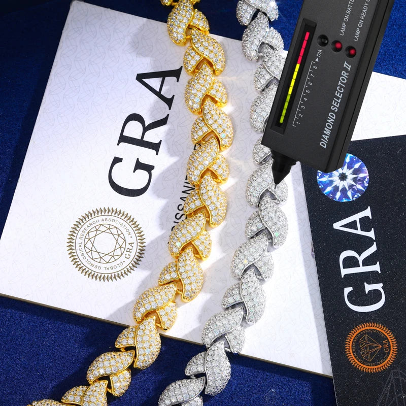 Iced Out Leaf Cuban Link Bracelet in 925 Silver