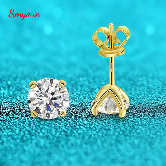 Round Moissanite Stud Earrings, 0.2ct to 2ct in S925