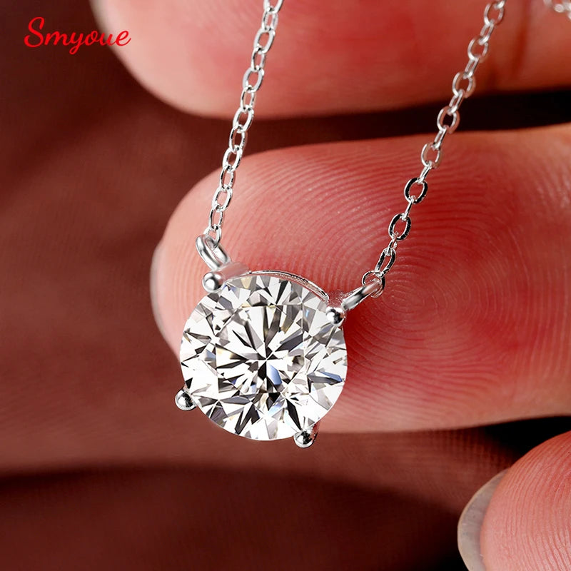 Solitaire Pendant Necklace, 1ct to 6ct in 925 Silver