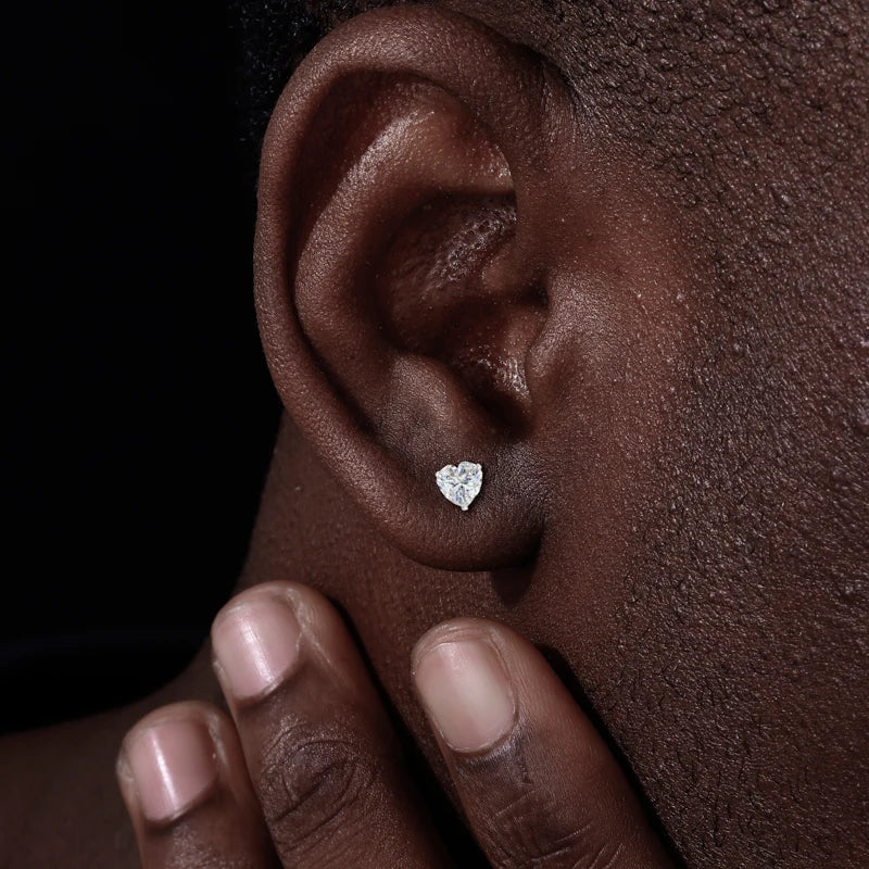 Heart and Princess Moissanite Studs in 925 Silver