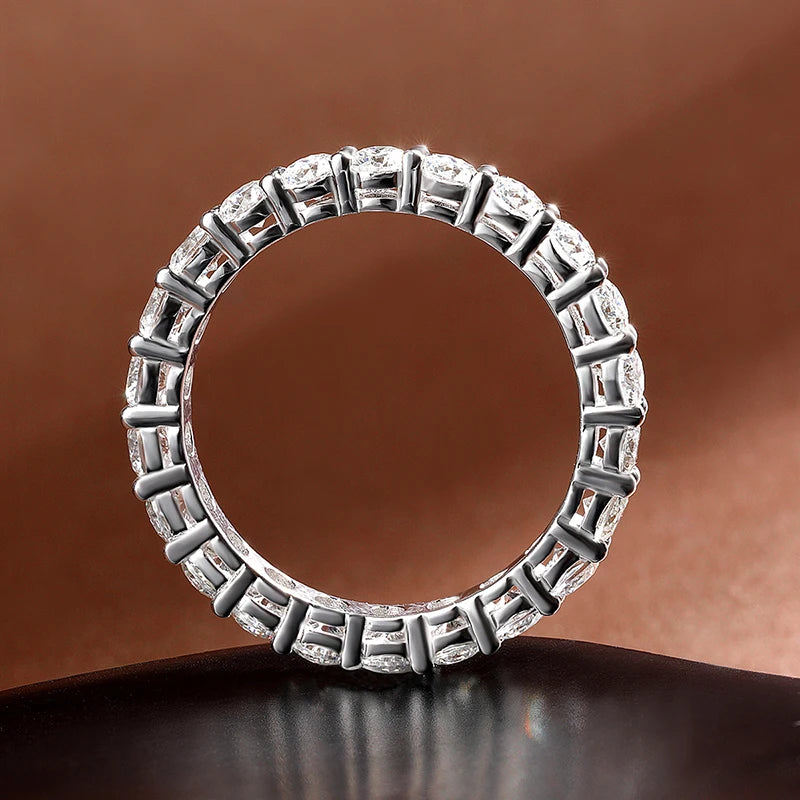 Round Moissanite Band Ring, 3mm to 5mm in 925 Silver