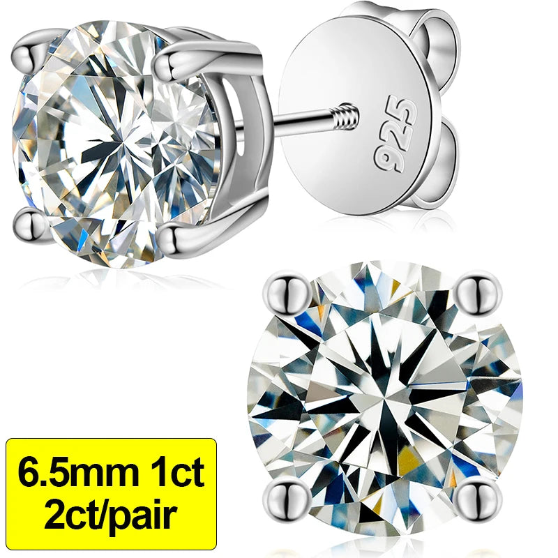 Moissanite Stud Earrings, 0.1ct to 4ct in 925 Silver