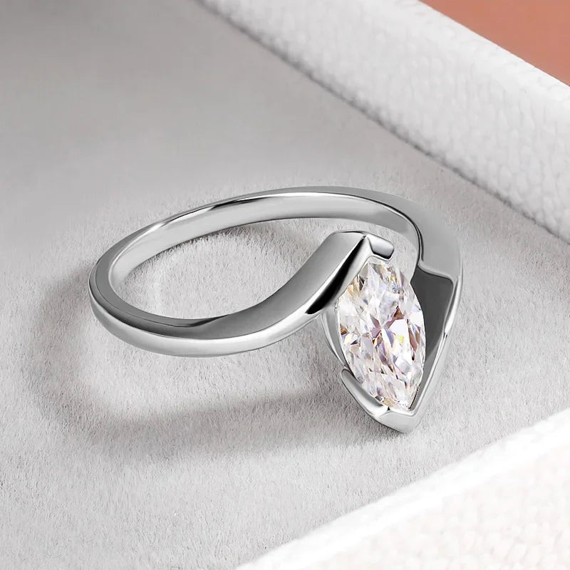 Marquise Moissanite Solitaire Ring, 1ct in 925 Silver