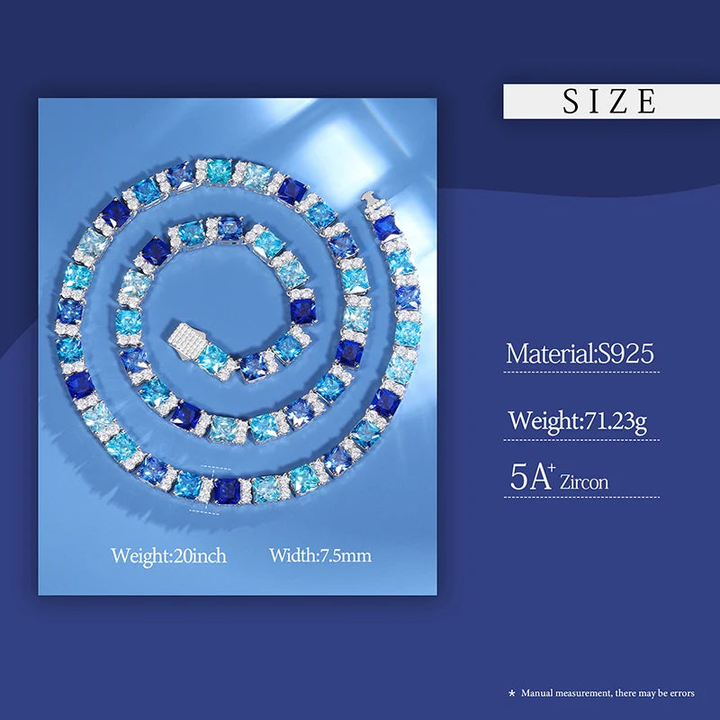 Blue Baguette Tennis Chain, 6mm to 9.5mm in S925