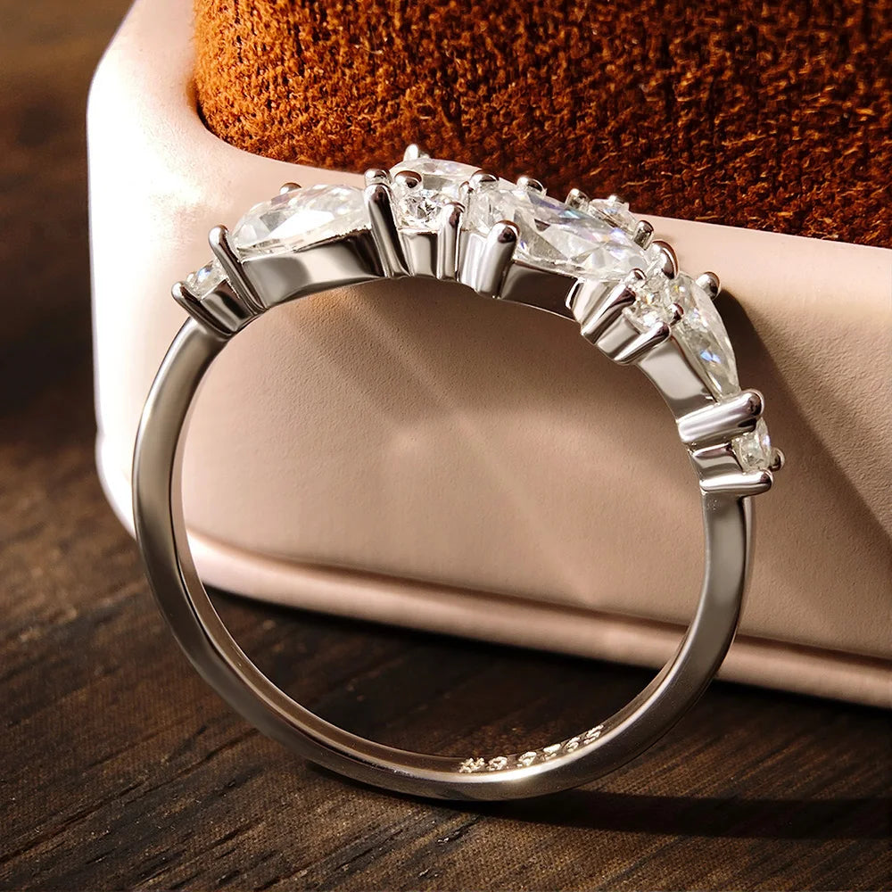 Pear Cut Moissanite Ring in 925 Silver, Sizes 5 to 9