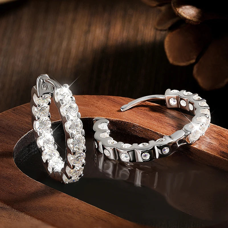 2.6ct Moissanite Hoop Earrings, 2cm or 3cm, 925 Silver