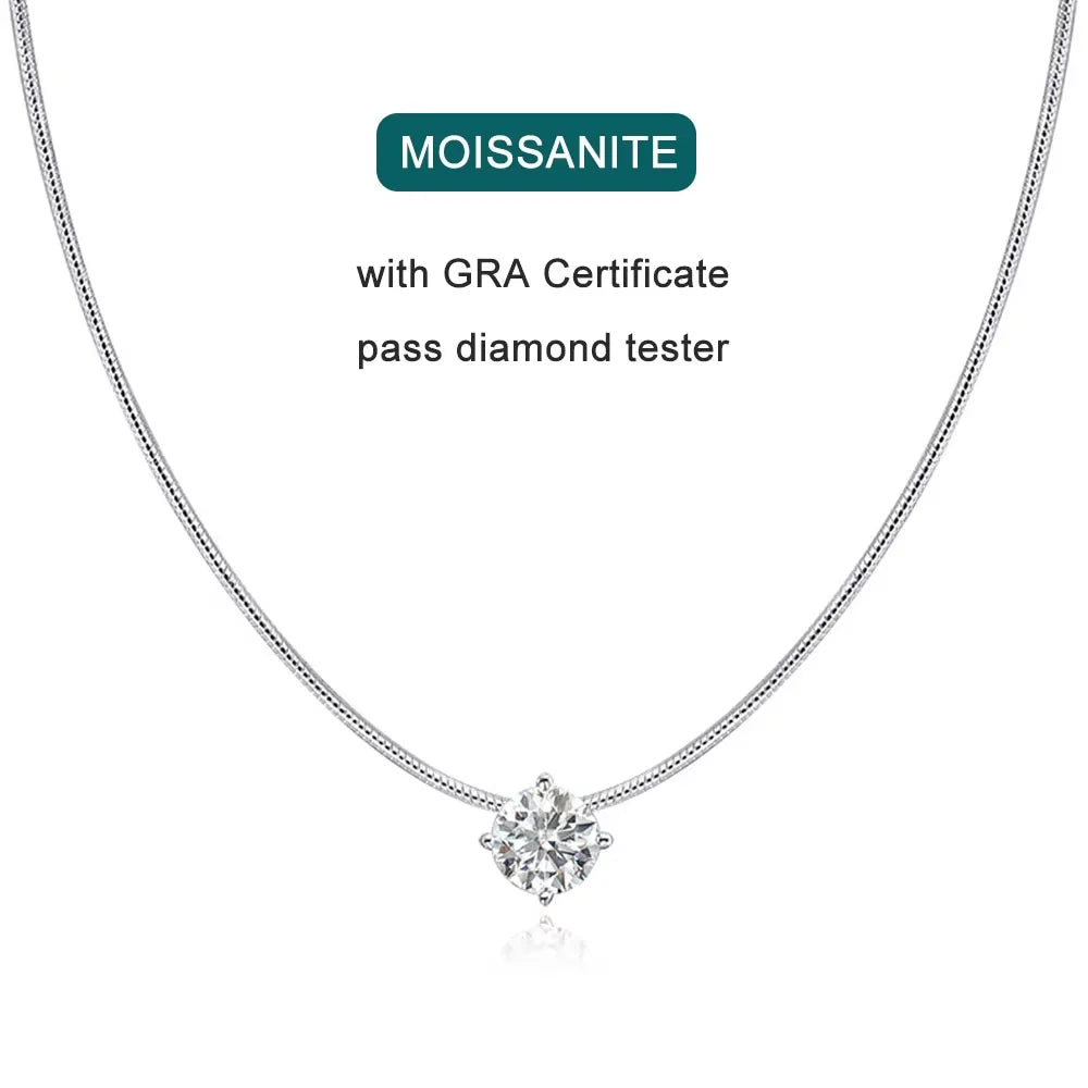 Dainty Moissanite Pendant Necklace, 0.5ct to 2ct s925
