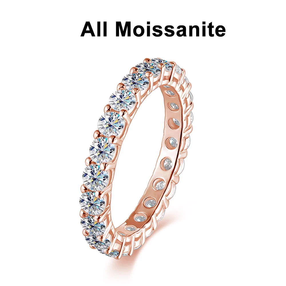 Round Moissanite Band Ring, 3mm to 5mm in 925 Silver