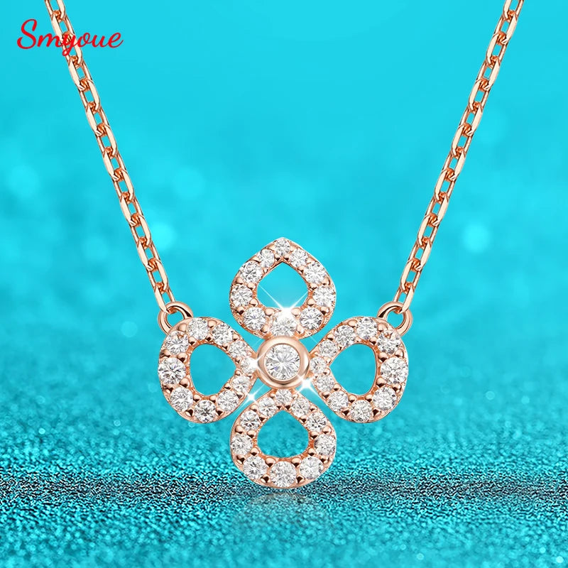Flower Moissanite Pendant Necklace in 925 Silver