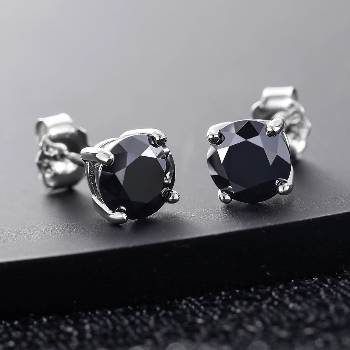 Black Moissanite Stud Earrings, 0.5ct to 2ct, 925 Silver