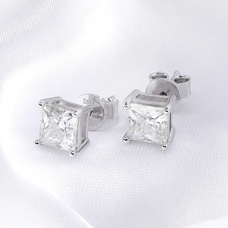 Princess Cut Stud Earrings, 0.4ct to 5ct in 925 Silver