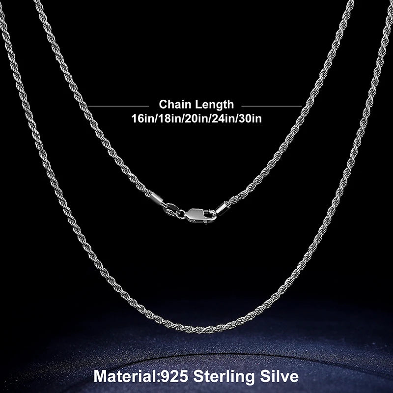 2.5mm Rope Chain Necklace in S925 Sterling Silver