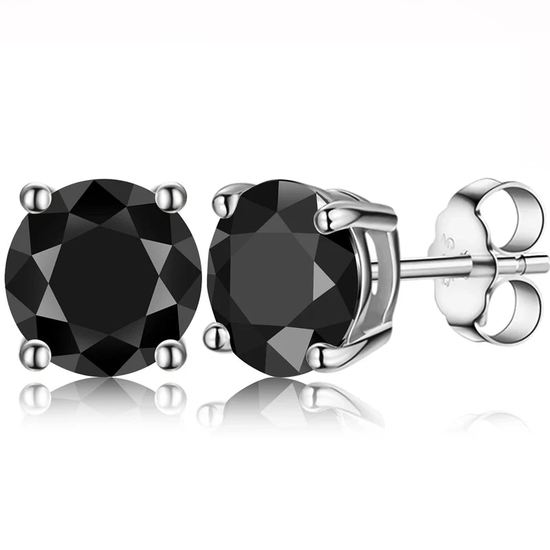 Black Moissanite Stud Earrings, 0.1ct to 2ct, 925 Silver
