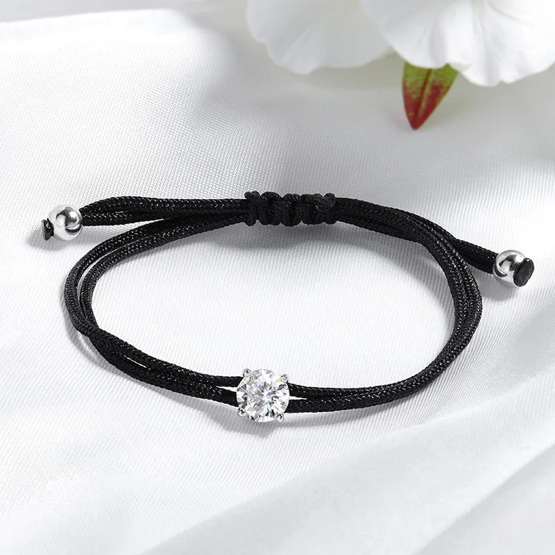 Braided Rope Moissanite Bracelet, Adjustable 925 Silver