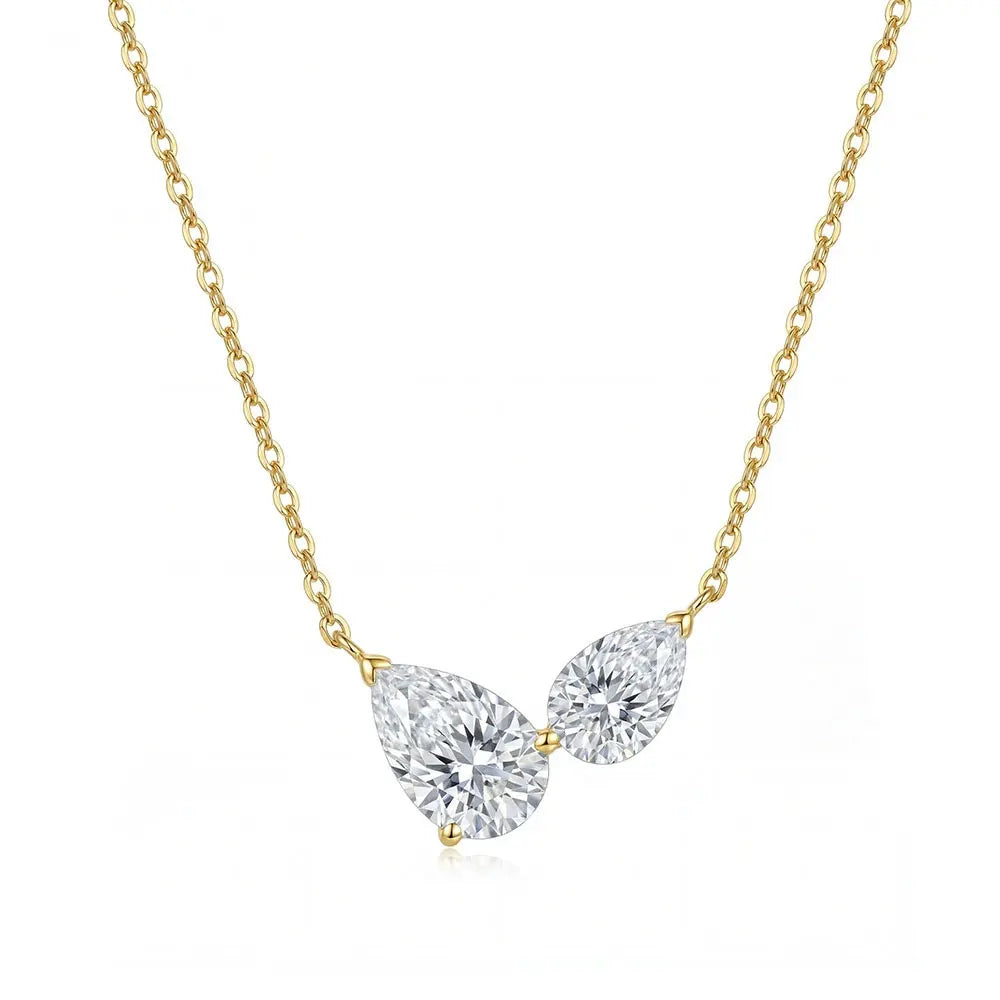 Pear Moissanite Two Stone Pendant Necklace, 45cm