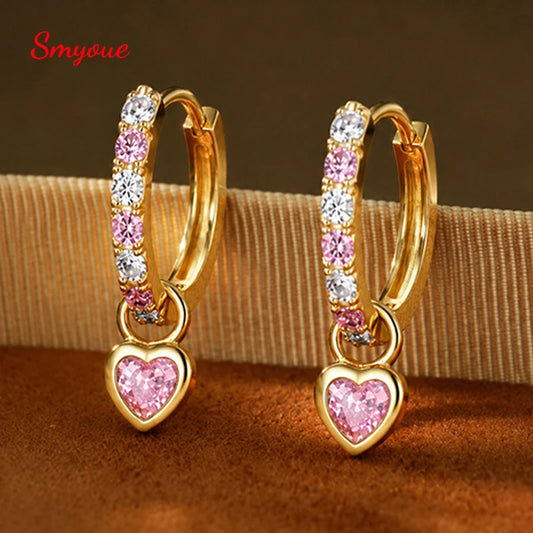 4mm Heart Cut Pink Hoop Earrings in 925 Silver