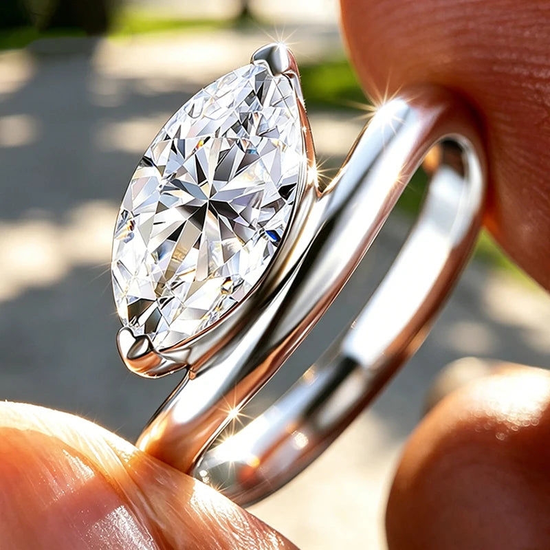 2ct Marquise Moissanite Ring, 6x12mm in 925 Silver