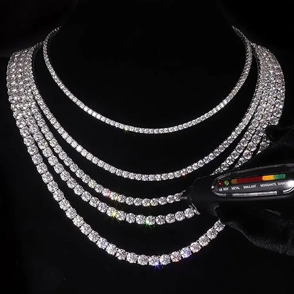 Moissanite Tennis Necklace, 2mm to 6.5mm in 925 Silver