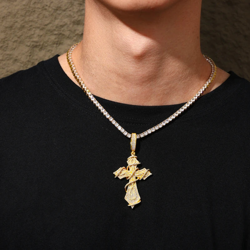 Thorn Cross Pendant Necklace in 925 Sterling Silver