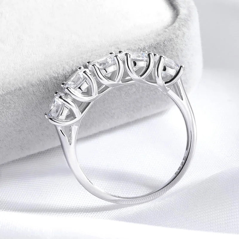 5 Stone Moissanite Ring, 2.5cttw or 5cttw in 925 Silver