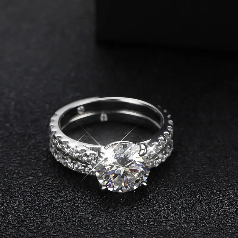 Moissanite Bridal Ring Set with Eternity Band