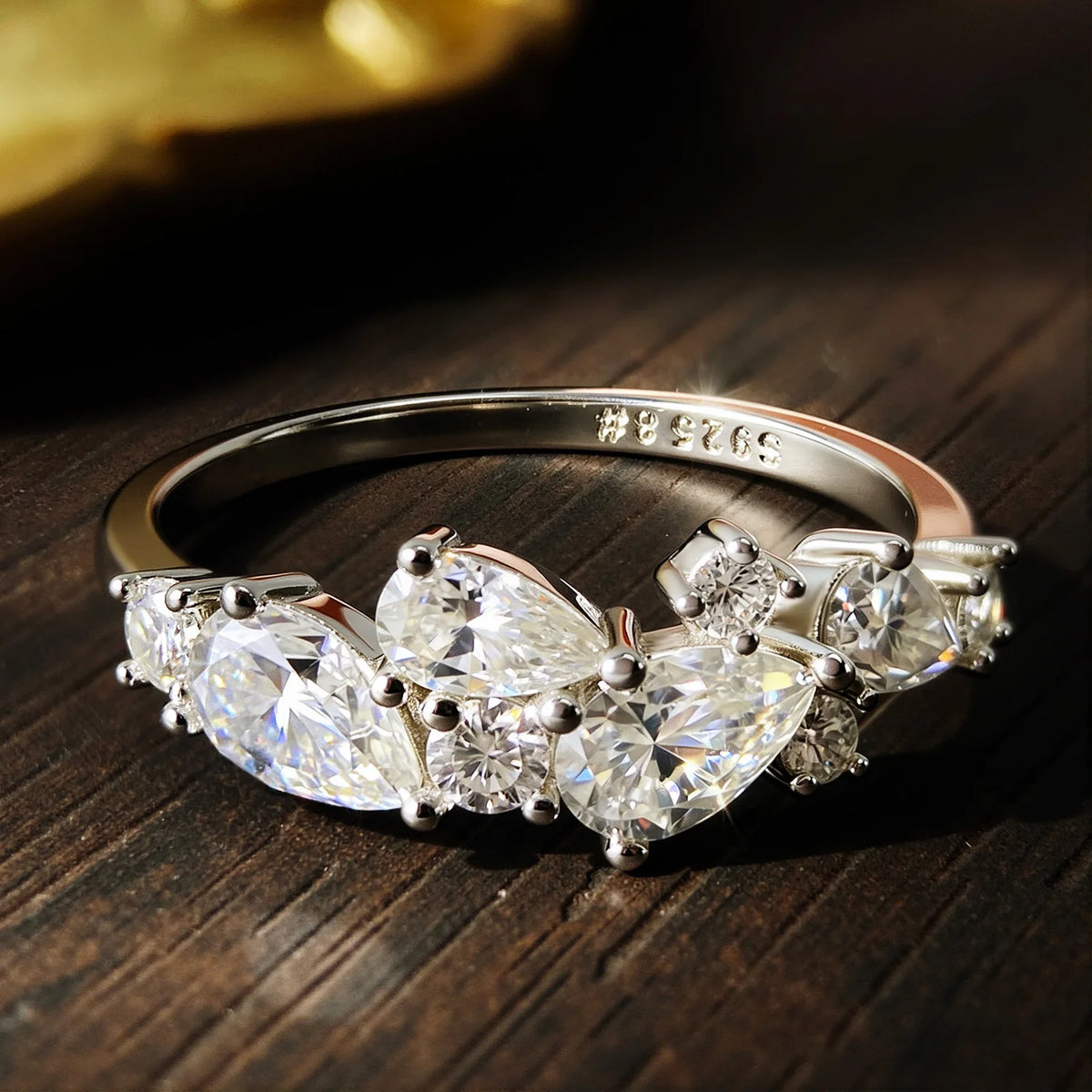 Pear Cut Moissanite Ring in 925 Silver, Sizes 5 to 9