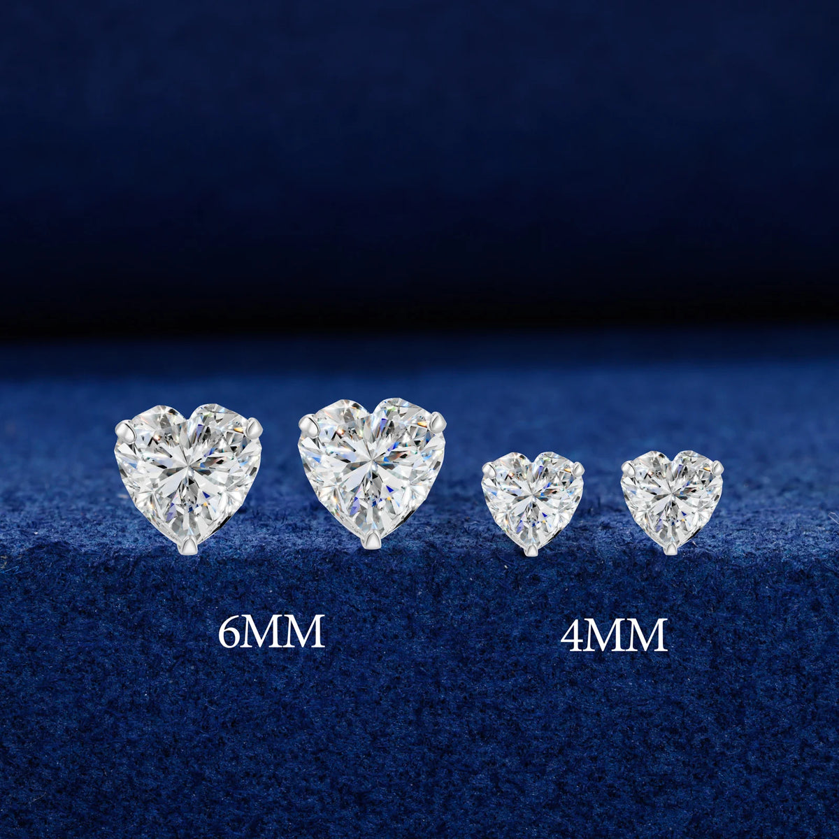 Heart and Princess Moissanite Studs in 925 Silver