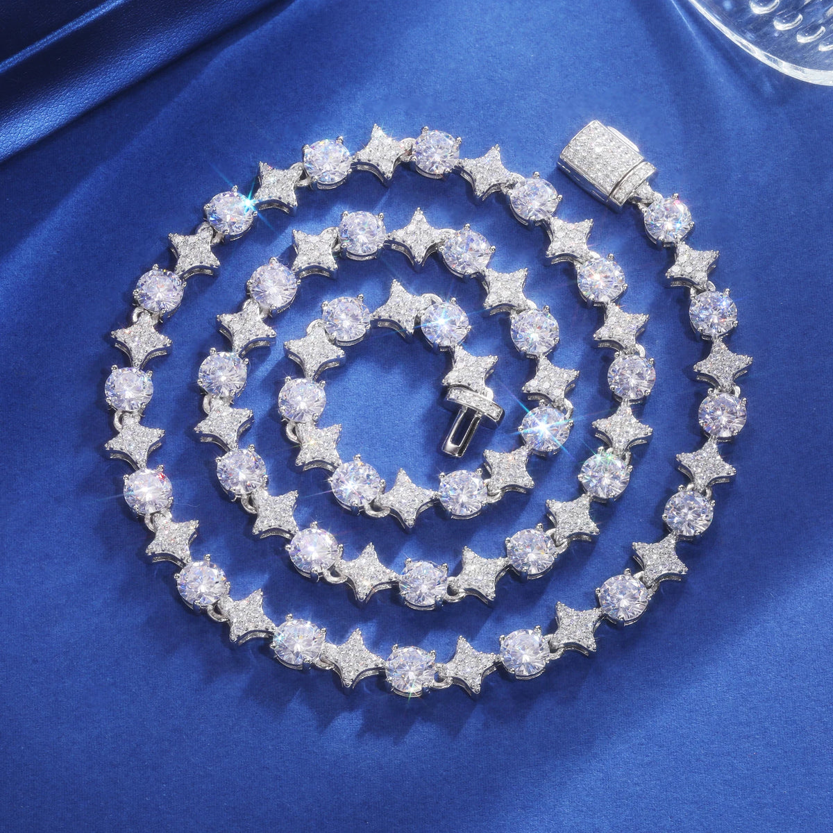 Star Set Tennis Chain, 8mm or 10mm in 925 Silver