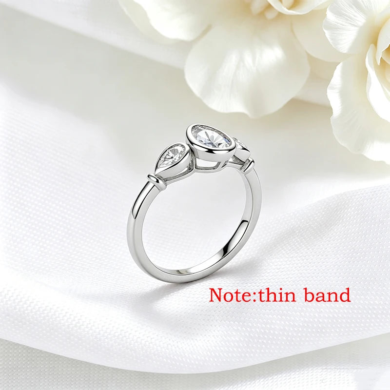 Three Stone Pear Moissanite Ring in Pure S925 Silver