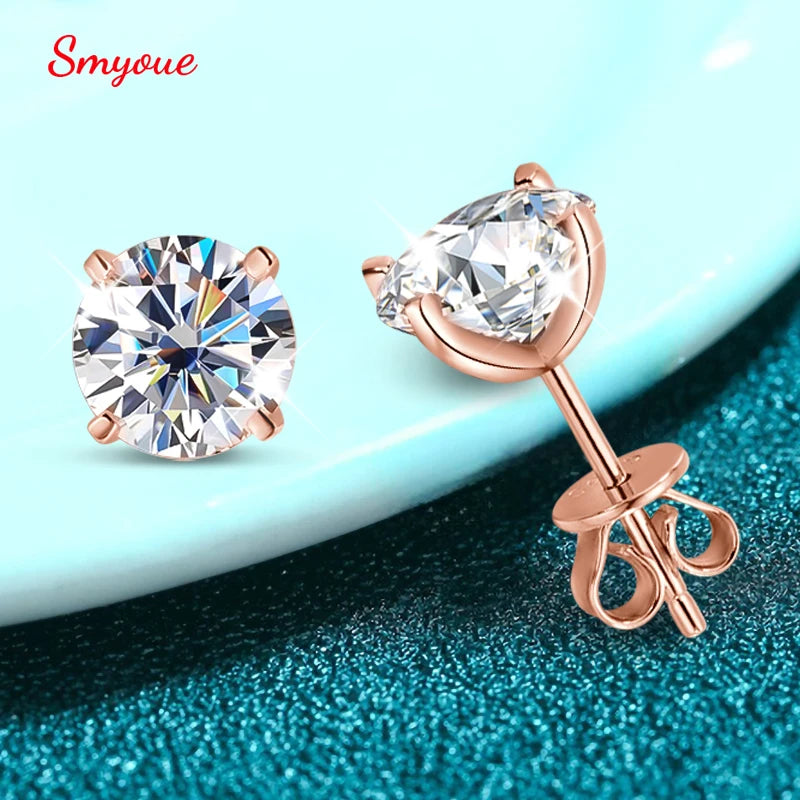 Round Moissanite Studs, 0.2ct to 3ct in 925 Silver