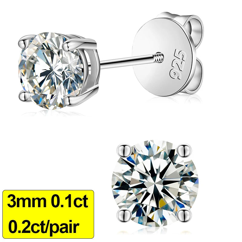 Moissanite Stud Earrings, 0.1ct to 4ct in 925 Silver