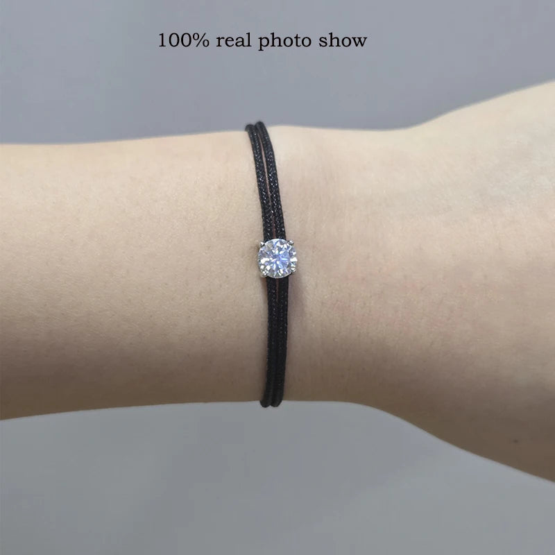 Braided Rope Moissanite Bracelet, Adjustable 925 Silver