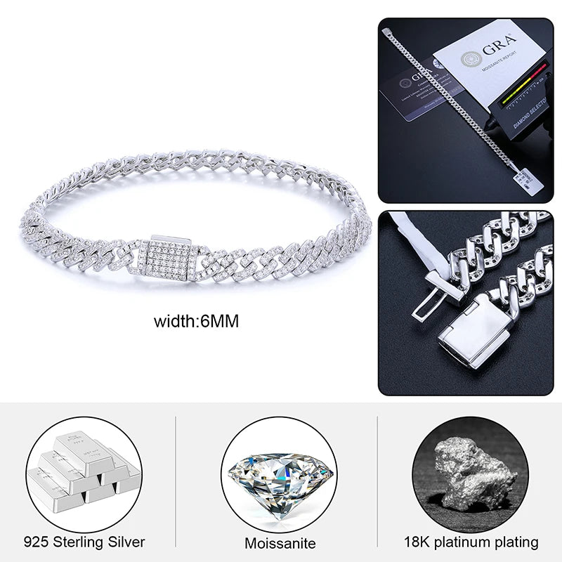 6mm Moissanite Cuban Chain in 925 Sterling Silver