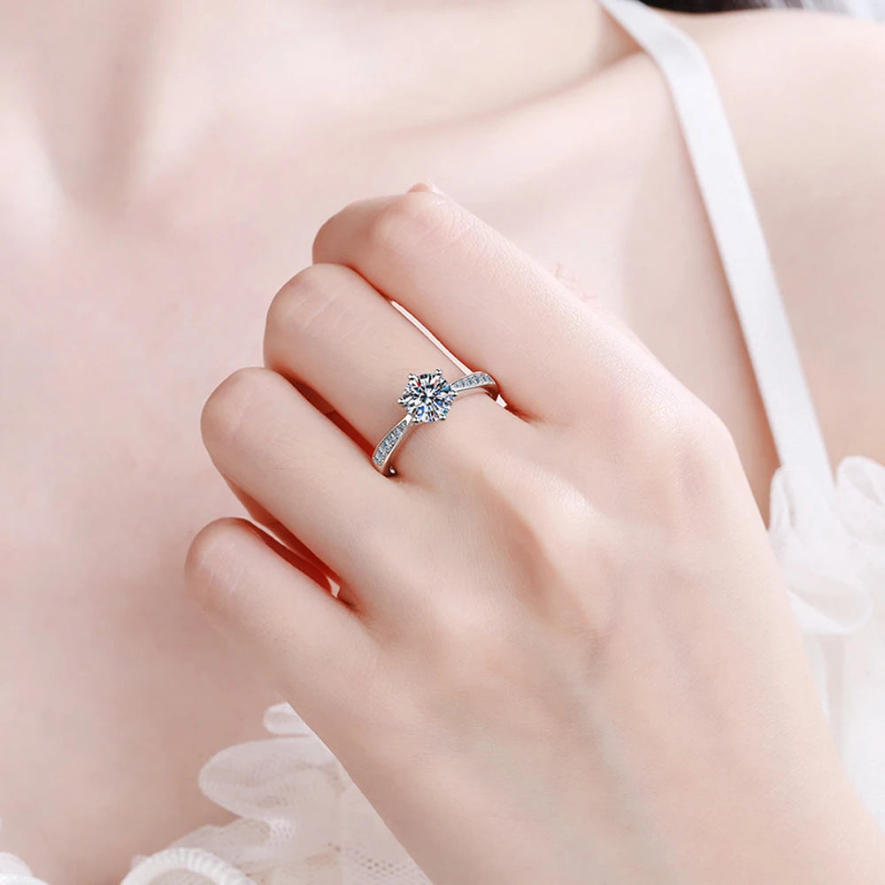 Moissanite Engagement Ring, 0.5ct to 3ct GRA in 925 Silver