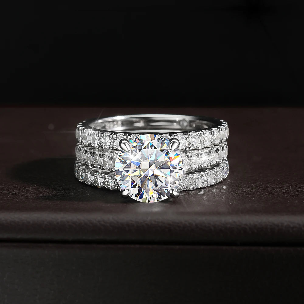 Moissanite Bridal Ring Set with Eternity Band