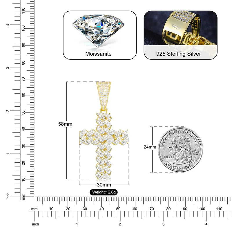 Moissanite Cross Pendant Necklace in 925 Silver